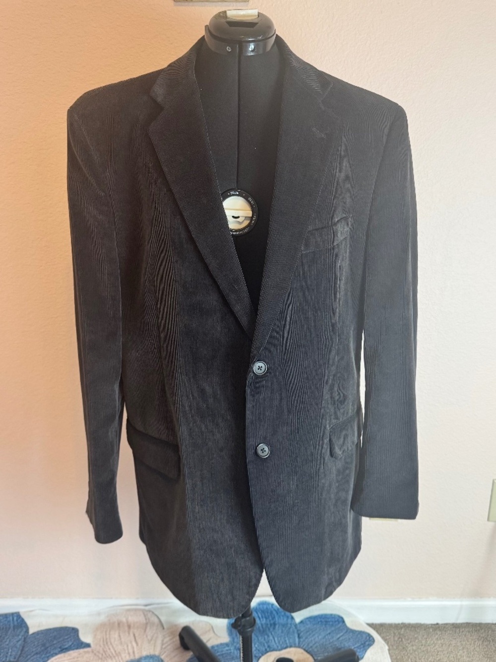 Mens Adolfo Black Corduroy Sport Coat Blazer Sz. 44R Mint
